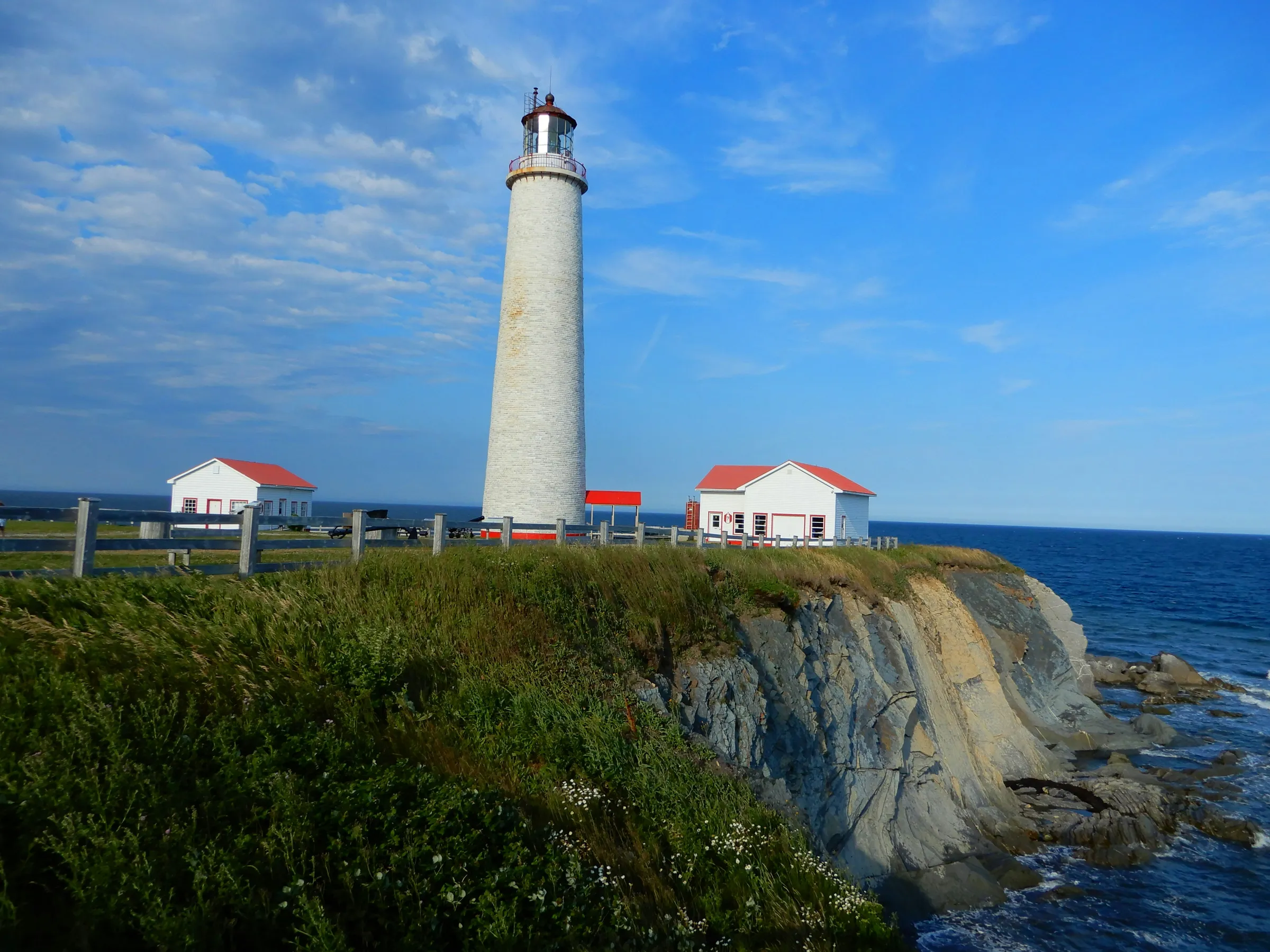 white and brown lighthouse on brown rock formation under blue sky during daytime