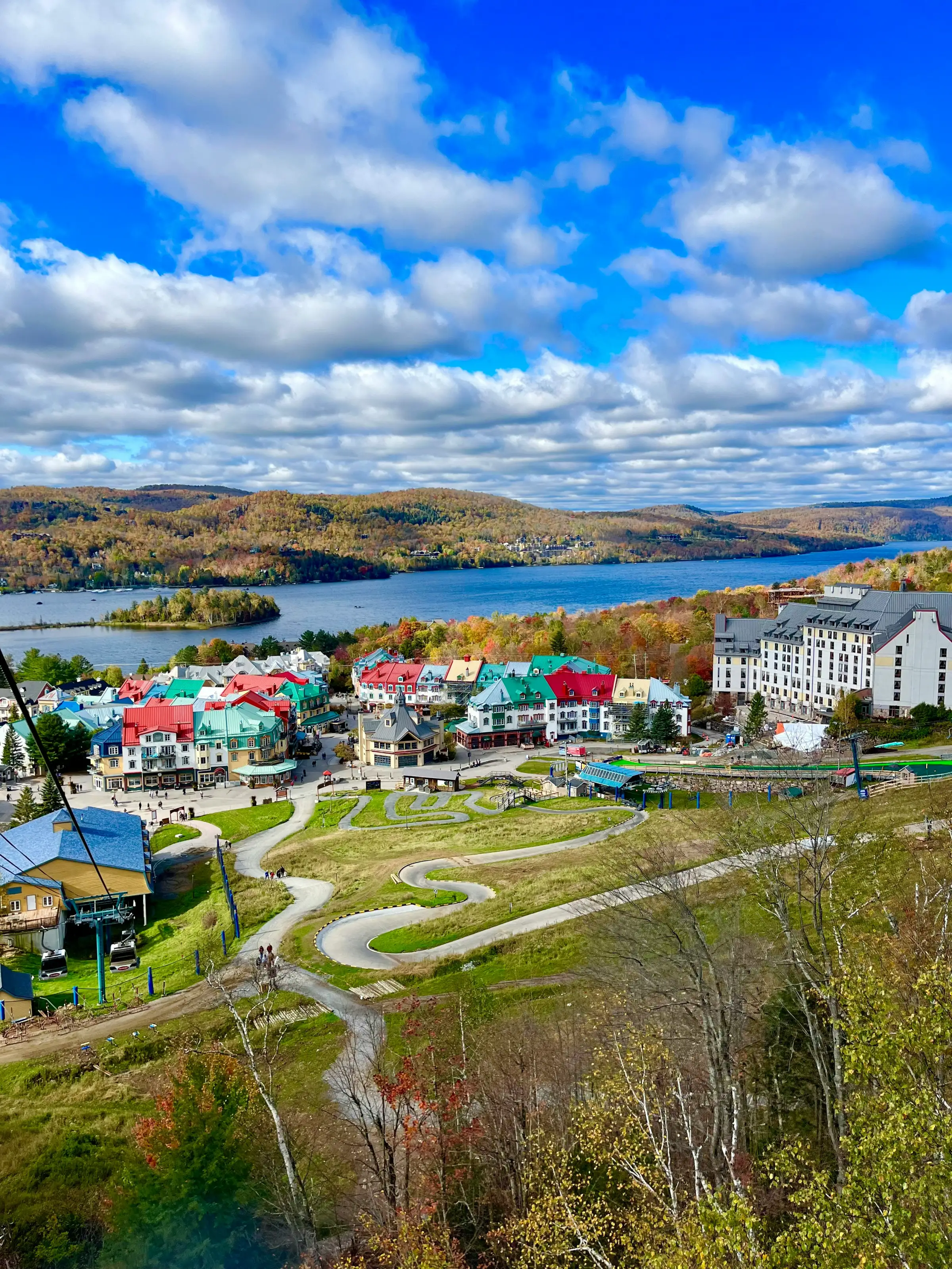 Vue du village de Mont-Tremblant avec le lac en arrière-plan